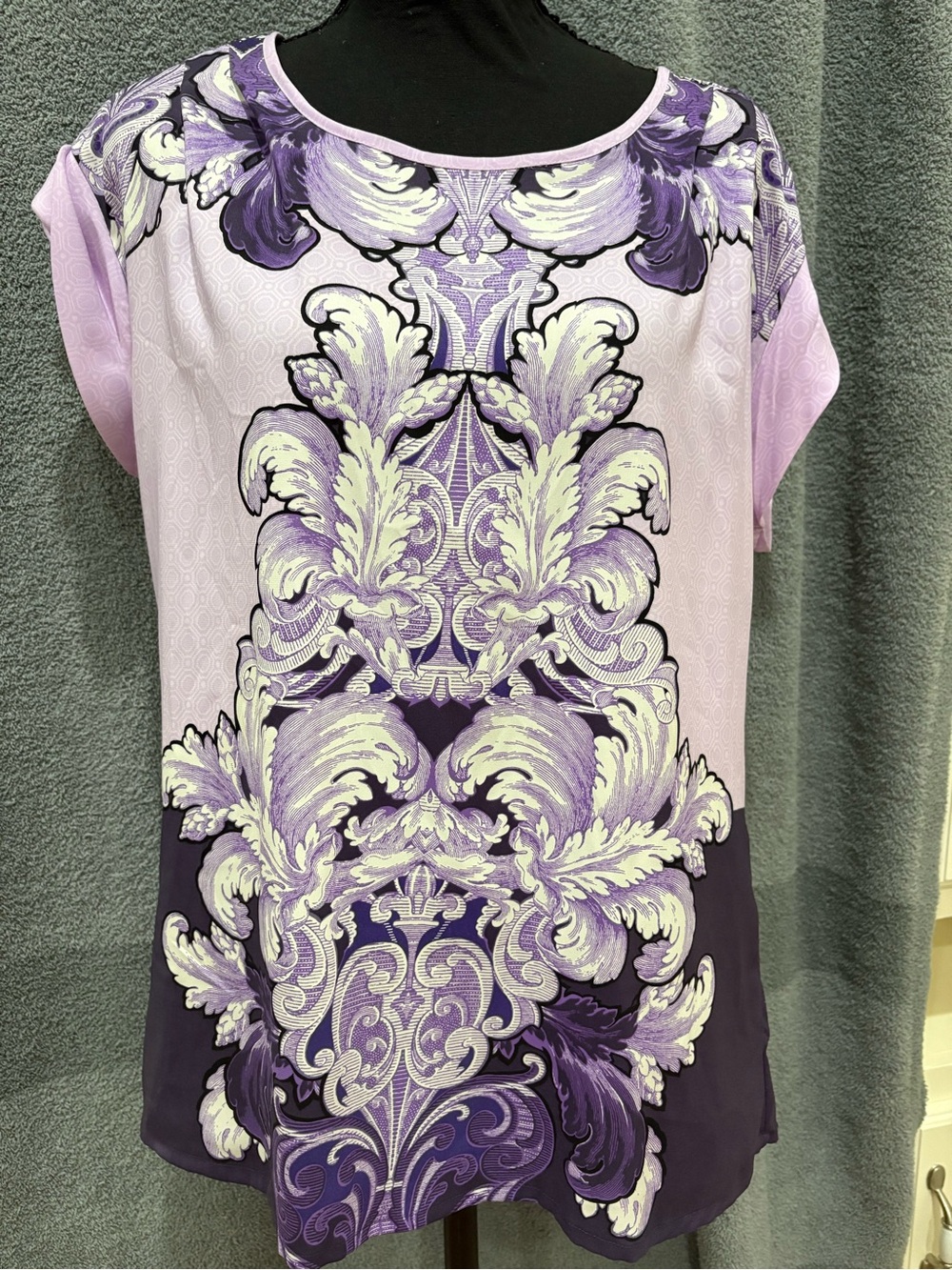 New York & Company Lavender and Purple Baroque Print Top